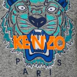 Pre Owned بلوفر كينزو قطن رصاصي نمر مطرز رقبة مستديرة مقاس كبير - لارج