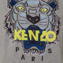 مملوكة مسبقًا Kenzo Grey Cotton Tiger Embroidered Crewneck Sweatshirt L