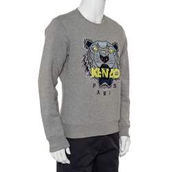 مملوكة مسبقًا Kenzo Grey Cotton Tiger Embroidered Crewneck Sweatshirt L