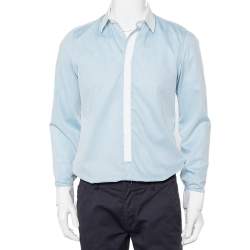 Pre Owned Kenzo Blue Cotton Contrast Trim Button Front Slim Fit Shirt M