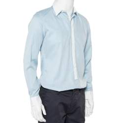 مملوكة مسبقًا قميص كينزو قطن أزرق بحواف متباينة أزرار أمامية قصة سليم مقاس متوسط - ميديوم