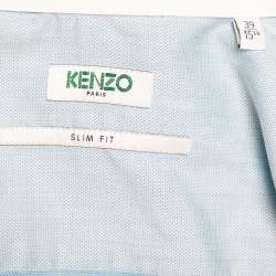 مملوكة مسبقًا قميص كينزو قطن أزرق بحواف متباينة أزرار أمامية قصة سليم مقاس متوسط - ميديوم