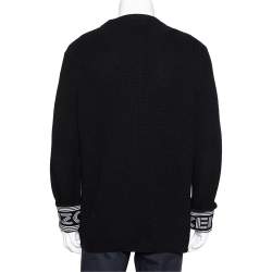 Pre Owned سويتر كينزو تريكو أسود أسور ة كم مضلعة شعار الماركة مقاس وسط (ميديوم)