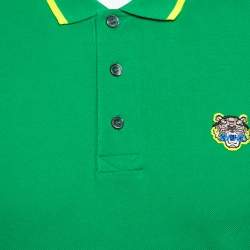 Pre Owned Kenzo Green Cotton Mini Tiger Patch Polo T-Shirt M