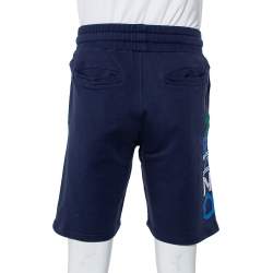 Pre Owned Kenzo Navy Blue Cotton Logo Printed Shorts M
