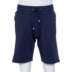 Pre Owned Kenzo Navy Blue Cotton Logo Printed Shorts M