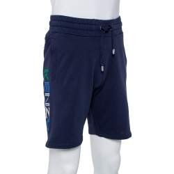 Pre Owned Kenzo Navy Blue Cotton Logo Printed Shorts M