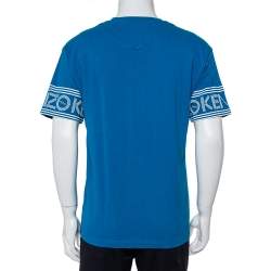 Pre Owned تي شيرت كينزو قطن أزرق مزين مطبوع شعار الماركة رقبة مستديرة مقاس كبير (لارج)