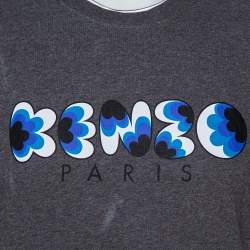 Kenzo Grey Popcorn Logo Printed Cotton Crewneck T-Shirt L