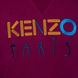 Pre Owned Kenzo Magenta Cotton Logo Embroidered Inside Out Detail Crewneck Sweatshirt L