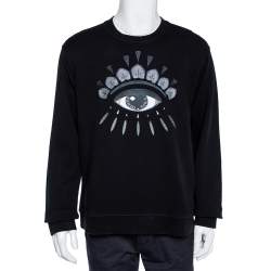Kenzo Black Eye Embroidered Cotton Crewneck Sweatshirt XL 