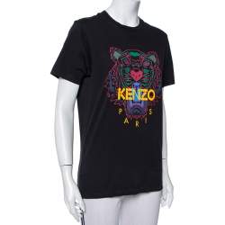 مملوكة مسبقًا تي شيرت كينزو قطن مطبوع نمر أسود رقبة مستدديرة مقاس صغير (سمول)