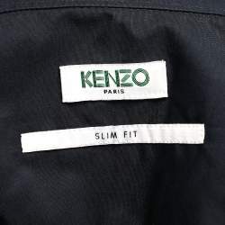 Pre Owned Kenzo Navy Blue Cotton Contrast Patch Detail Short Sleeve Slim Fit Shirt M