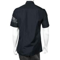 Pre Owned Kenzo Navy Blue Cotton Contrast Patch Detail Short Sleeve Slim Fit Shirt M