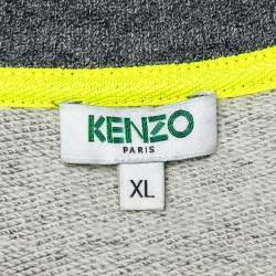 مملوكة مسبقًا سويتشيرت كينزو سحاب أمامي تفاصيل رقعة شعار نمر تريكو قطن رمادي مقاس كبير جدا