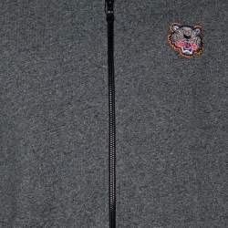 مملوكة مسبقًا سويتشيرت كينزو سحاب أمامي تفاصيل رقعة شعار نمر تريكو قطن رمادي مقاس كبير جدا