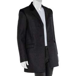 Pre Owned Kenzo Charcoal Grey Wool Button Front Mid Length Coat S