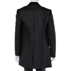 Pre Owned Kenzo Charcoal Grey Wool Button Front Mid Length Coat S