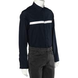 Kenzo Navy Blue Cotton Contrast Stripe Button Front Shirt M