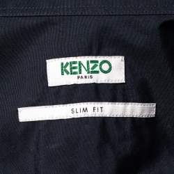 Kenzo Navy Blue Cotton Contrast Stripe Button Front Shirt M