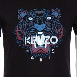 Pre Owned Kenzo Black Tiger Printed Cotton Jersey T-Shirt S