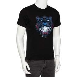 Pre Owned Kenzo Black Tiger Printed Cotton Jersey T-Shirt S