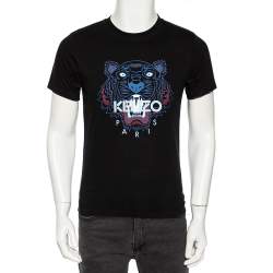Pre Owned Kenzo Black Tiger Printed Cotton Jersey T-Shirt S