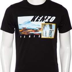 Pre Owned Kenzo Black Landscape Printed Cotton Jersey T-Shirt S