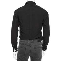 Pre Owned Kenzo Black Cotton Tiger Detailed Button Down Casual Fit Shirt M