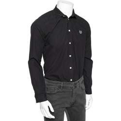 Pre Owned Kenzo Black Cotton Tiger Detailed Button Down Casual Fit Shirt M