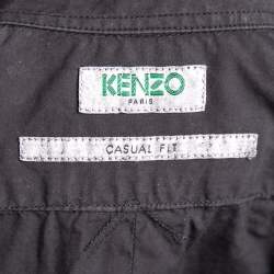 Pre Owned Kenzo Black Cotton Tiger Detailed Button Down Casual Fit Shirt M