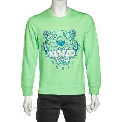 مملوكة مسبقًا سويت شيرت كينزو تريكو قطن بنقشة نمر أخضر نيون مقاس متوسط - ميديوم