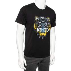 Pre Owned Kenzo Black Cotton Tiger Printed Short Sleeve Crew Neck T-Shirt L