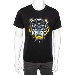 Pre Owned Kenzo Black Cotton Tiger Printed Short Sleeve Crew Neck T-Shirt L