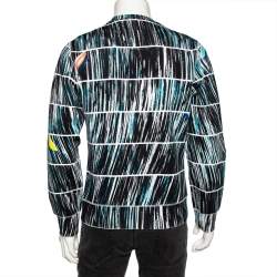Pre Owned Kenzo Black & Blue Wave Printed Neoprene Long Sleeve Sweatshirt M