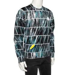 Pre Owned Kenzo Black & Blue Wave Printed Neoprene Long Sleeve Sweatshirt M