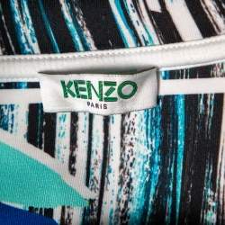 Pre Owned Kenzo Black & Blue Wave Printed Neoprene Long Sleeve Sweatshirt M
