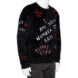 Pre Owned Kenzo Black Velour Number One Fan Embroidered Crewneck Sweatshirt M