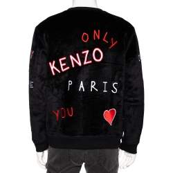 Pre Owned Kenzo Black Velour Number One Fan Embroidered Crewneck Sweatshirt M