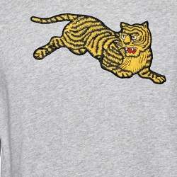 Pre Owned Kenzo Grey Knit Flying Tiger Embroidery Detail Sweatshirt S