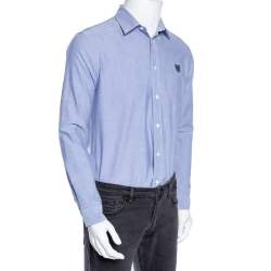 Pre Owned Kenzo Blue Cotton Tiger Detailed Button Down Casual Fit Shirt M