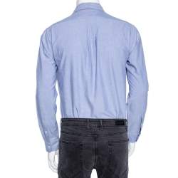 Pre Owned Kenzo Blue Cotton Tiger Detailed Button Down Casual Fit Shirt M