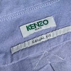 Pre Owned Kenzo Blue Cotton Tiger Detailed Button Down Casual Fit Shirt M