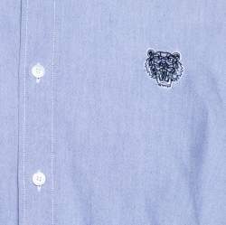 Pre Owned Kenzo Blue Cotton Tiger Detailed Button Down Casual Fit Shirt M