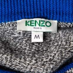 Kenzo Grey Wool Contrast Trimmed Long Sleeve Sweater M 