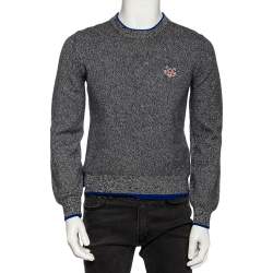 Kenzo Grey Wool Contrast Trimmed Long Sleeve Sweater M 