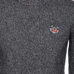 Kenzo Grey Wool Contrast Trimmed Long Sleeve Sweater M 