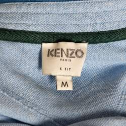 Kenzo Blue Chambray Tiger Motif Appliqued Polo T-Shirt M