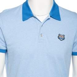Kenzo Blue Chambray Tiger Motif Appliqued Polo T-Shirt M