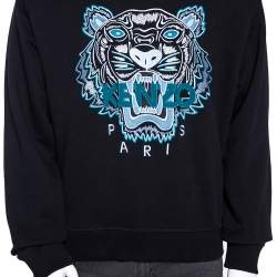 Pre Owned Kenzo Black Cotton Tiger Logo Embroidered Crewneck Sweatshirt L